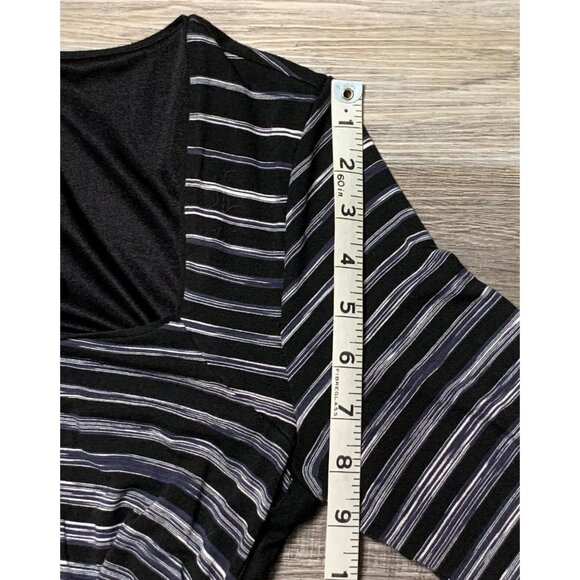 White House Black Market Striped Black Gray Ruched 3/4 Sleeve Dress Square Small - Picture 14 of 16